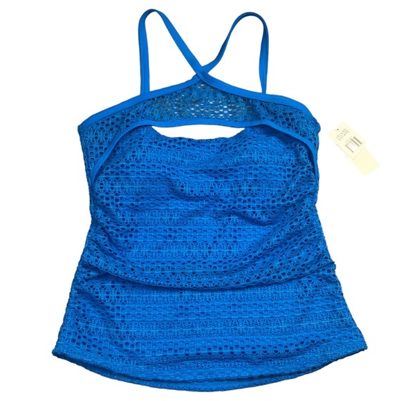NWT Island Escape Tankini Top Women’s Size 8 Lost At Sea Crochet High Neck Blue - Picture 3 of 12